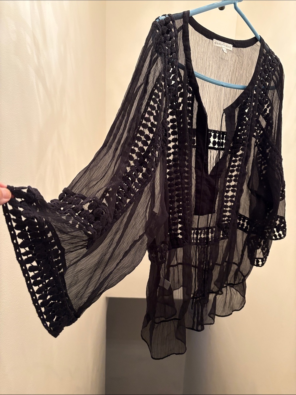 💋Daniel Rainn Black Sheer Crochet-Trim Voile Tunic🔥 - Picture 5 of 5